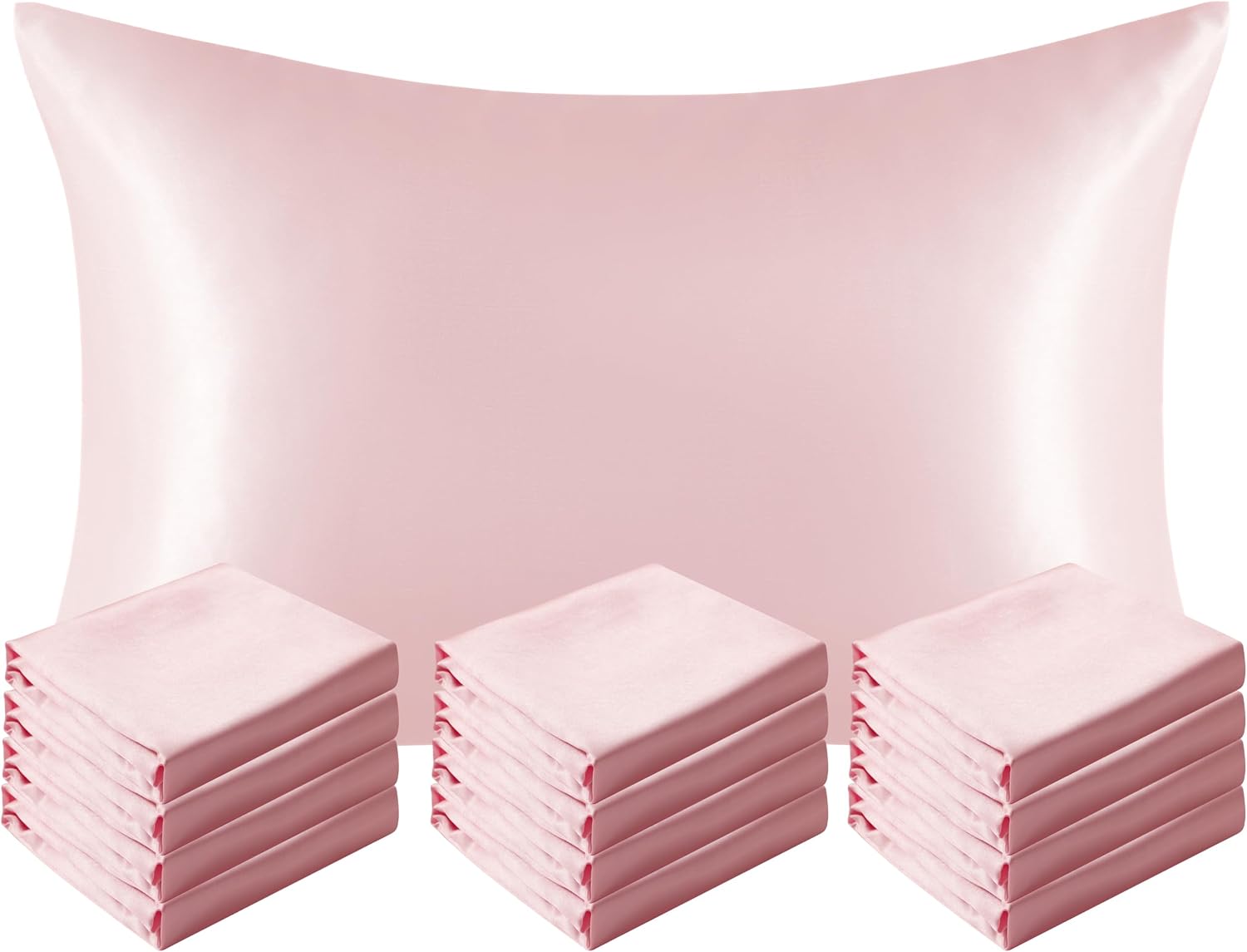 Ntbay 12 Pack Satin Queen Pillowcases for Hair and Skin, Luxurious and Silky Pillow Cases with Envelope Closure, 20 x 30 Inches, Light Pink…