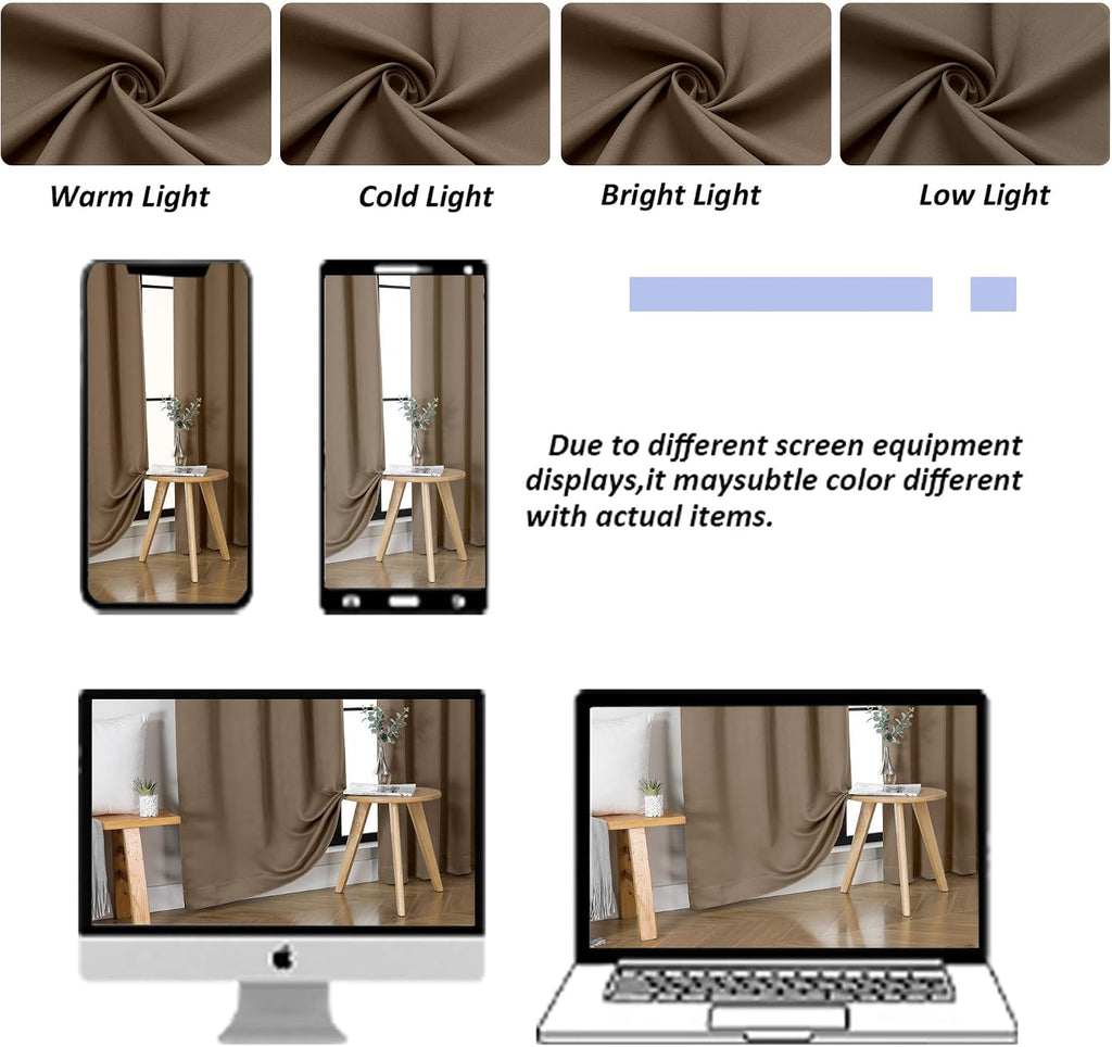 Simplebrand Ava Brown Blackout Curtains for Bedroom 90 Inches Long 2 Panels Set, Solid Privacy Energy Saving Living Room Window Treatment C…