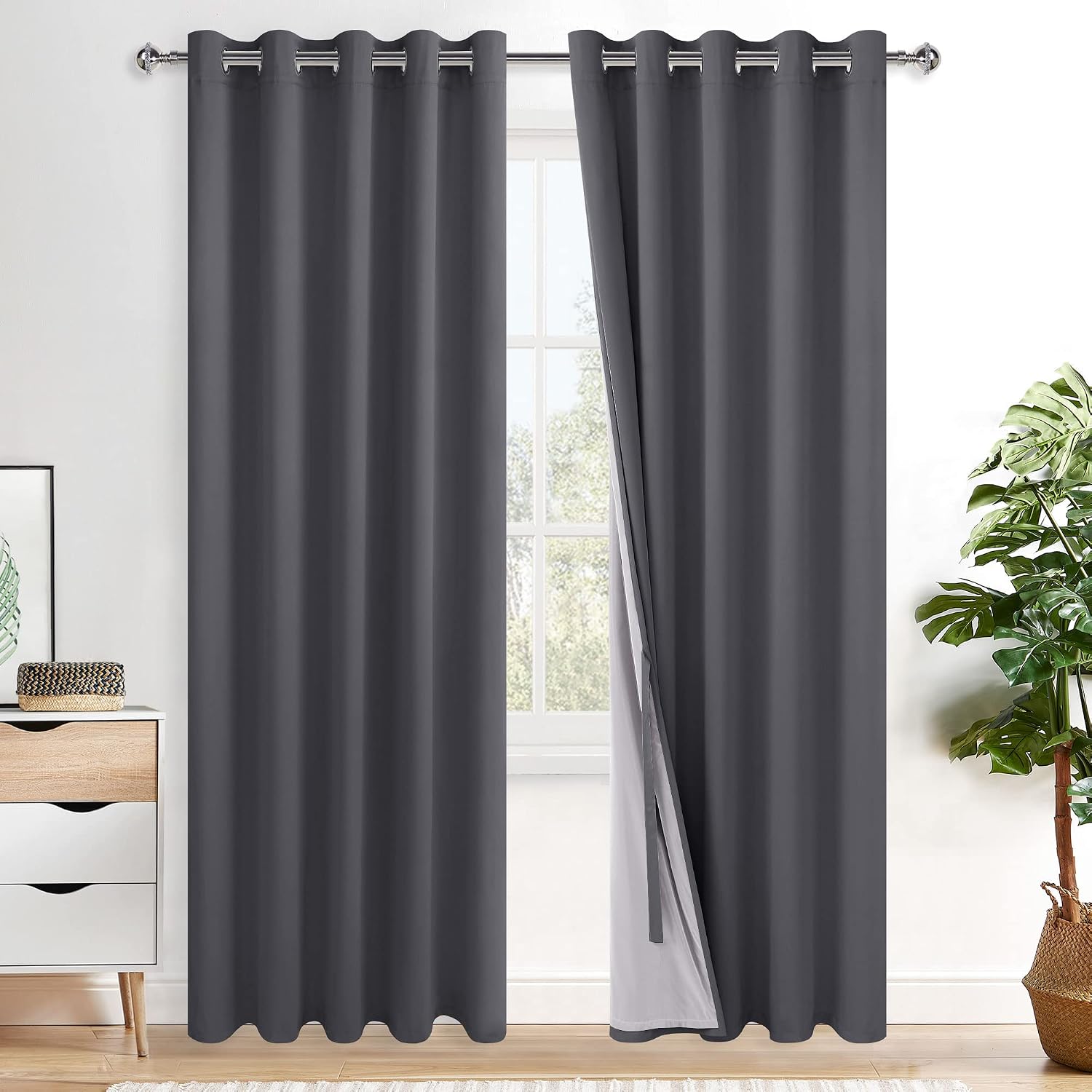 Xwzo 100% Blackout Curtain Panels - Thermal Insulated Black Liner Curtains, Noise Reducing and Heat Blocking Drapes for Hall and Studio Win…