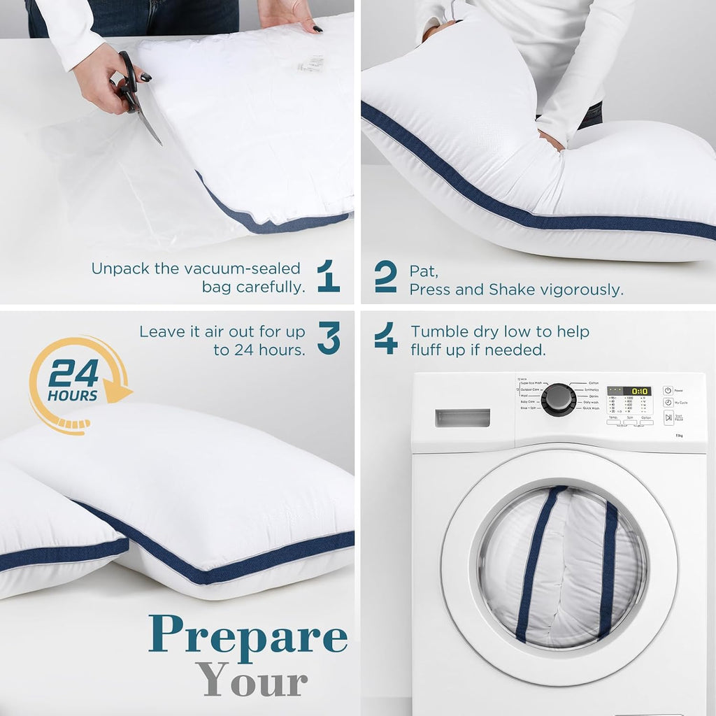 viewstar Bed Pillows Queen Size Set of 2, Firm Support Down Alternative Gusseted Pillows for Side, Back, or Stomach Sleepers, Navy