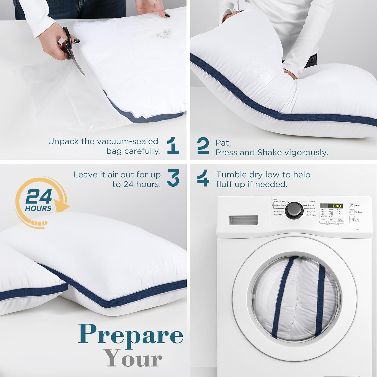 viewstar Bed Pillows King Size Set of 2, Firm Support Down Alternative Gusseted Pillows for Side, Back, or Stomach Sleepers, Navy