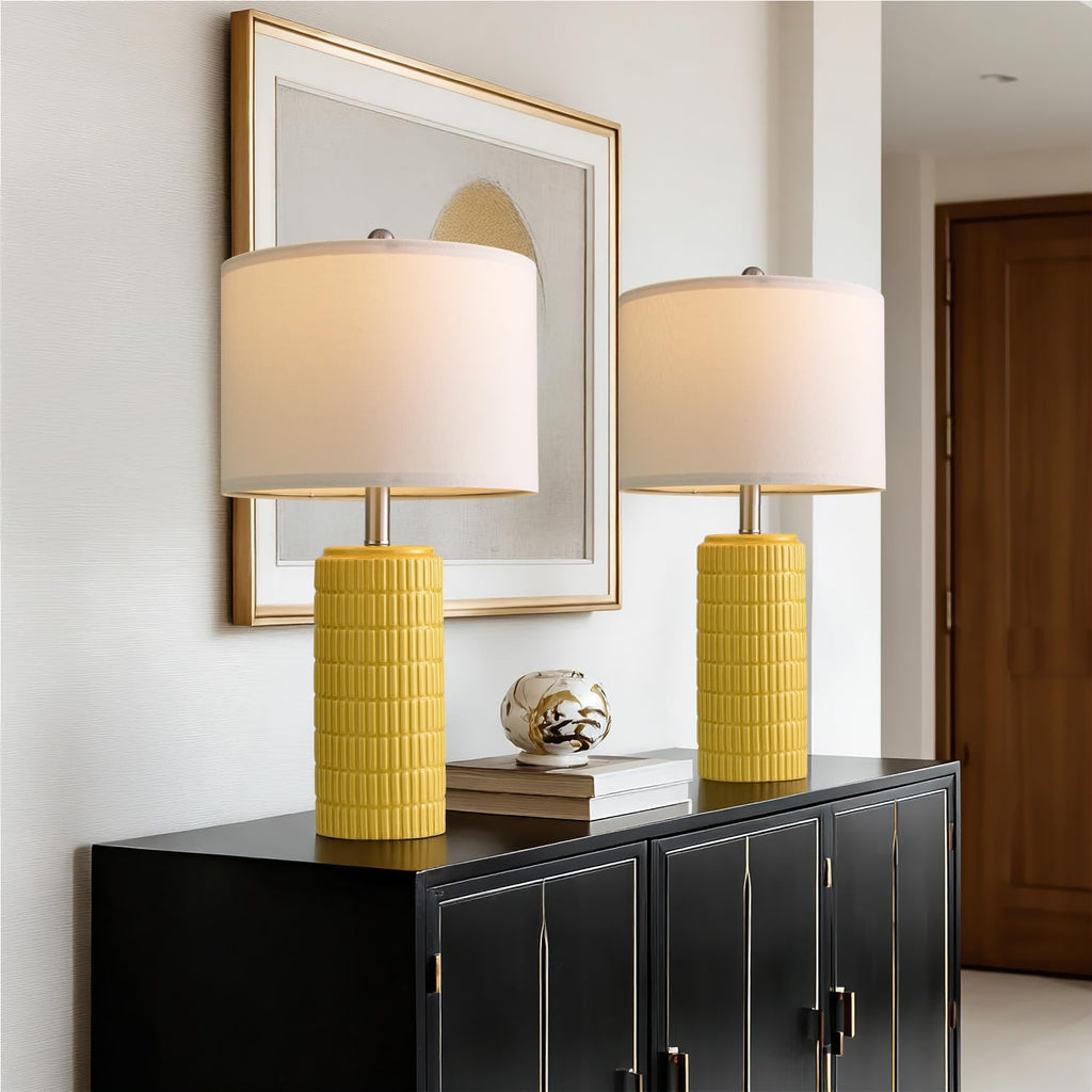 PoKat 23" Yellow Table Lamps Set of 2, Modern Living Room End Table Lamps Decor, Ceramic Lamps for Living Room, Contemporary Nightstand…