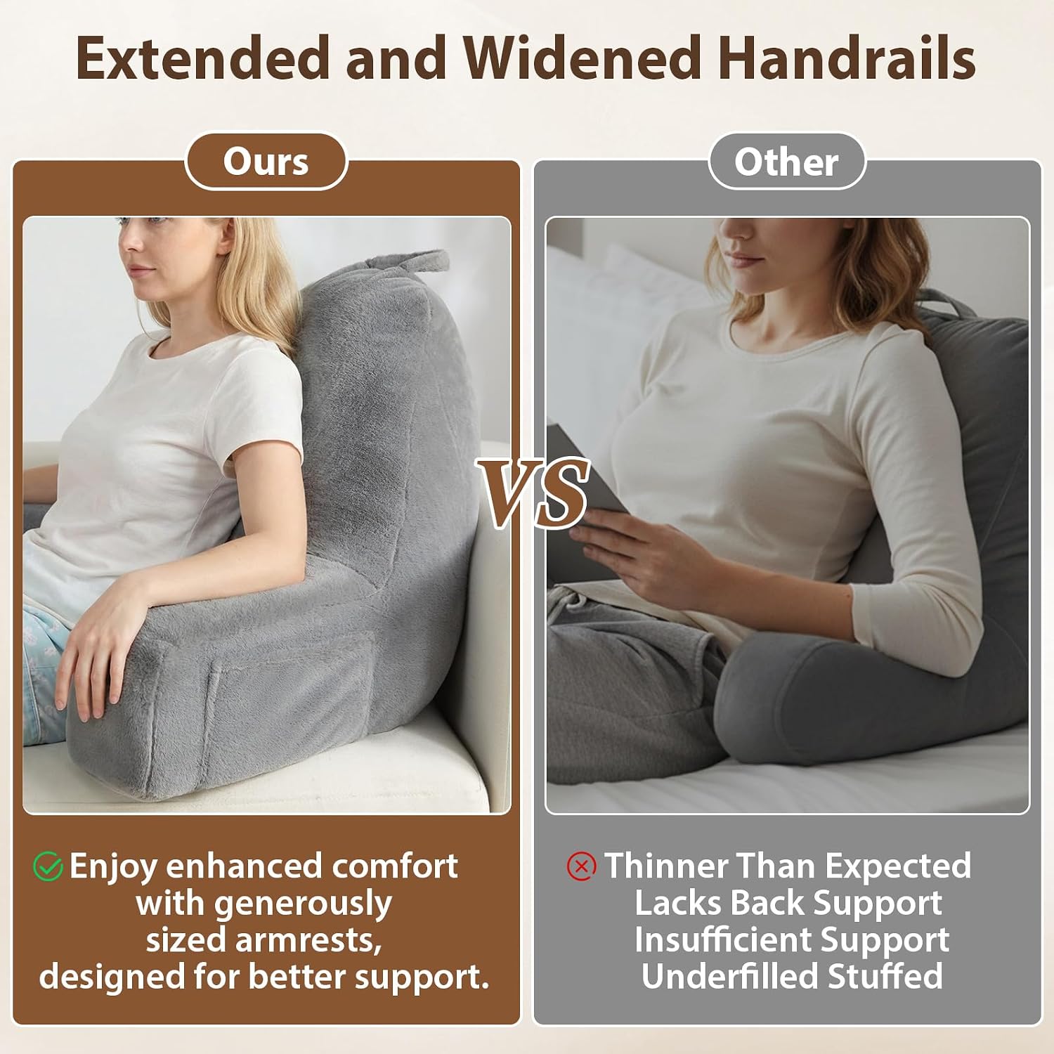 Quilmfoam Reading Pillow for Sitting in Bed Adult – Backrest Pillow with Arms, Back Support Cushion for Reading, TV, Gaming & Working, Incl…