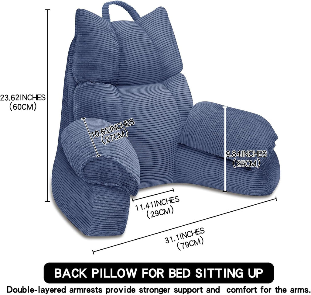 RRPAHWTV Reading Pillow for Bed with High Arm Rests, Back Support Pillow for Sitting Up in Bed with Shredded Memory Foam for Reading, TV…