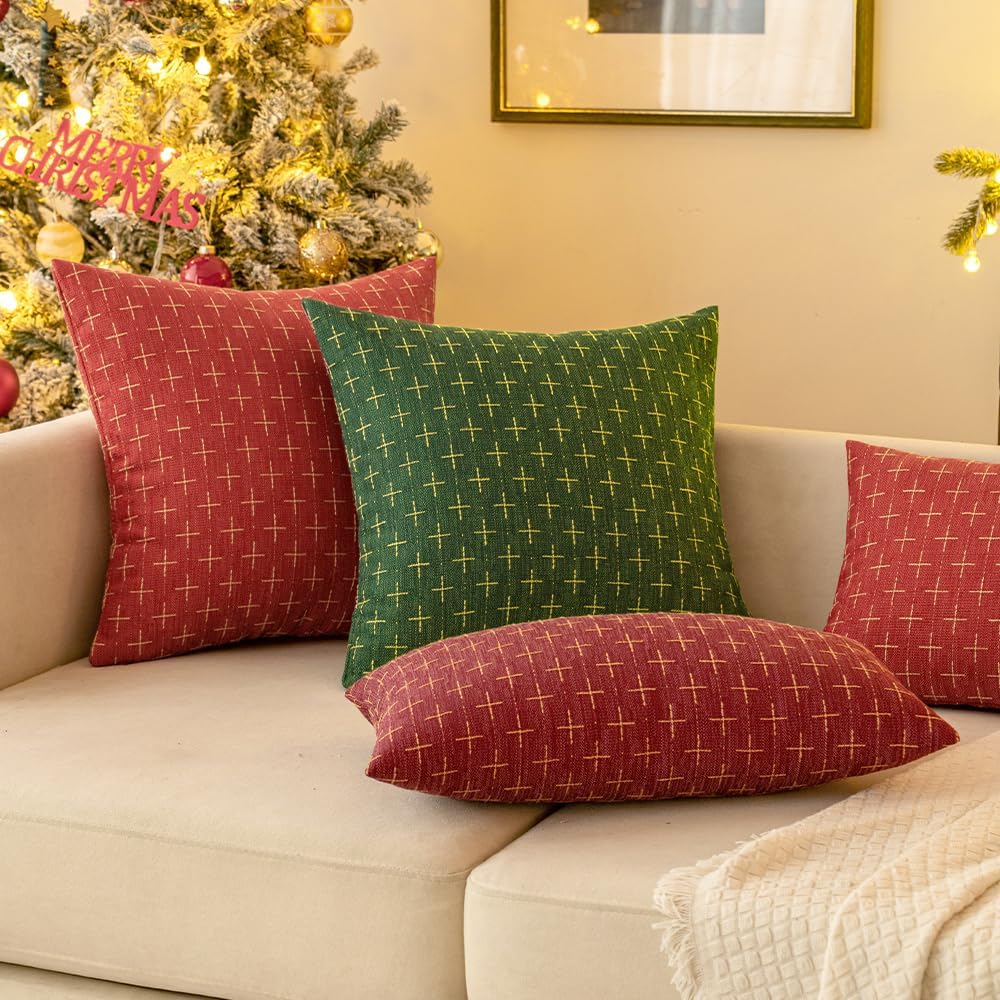 MIULEE Pack of 2 Christmas Decorative Burlap Linen Throw Pillow Covers Modern Farmhouse Pillowcase Rustic Woven Textured Cushion Cover…
