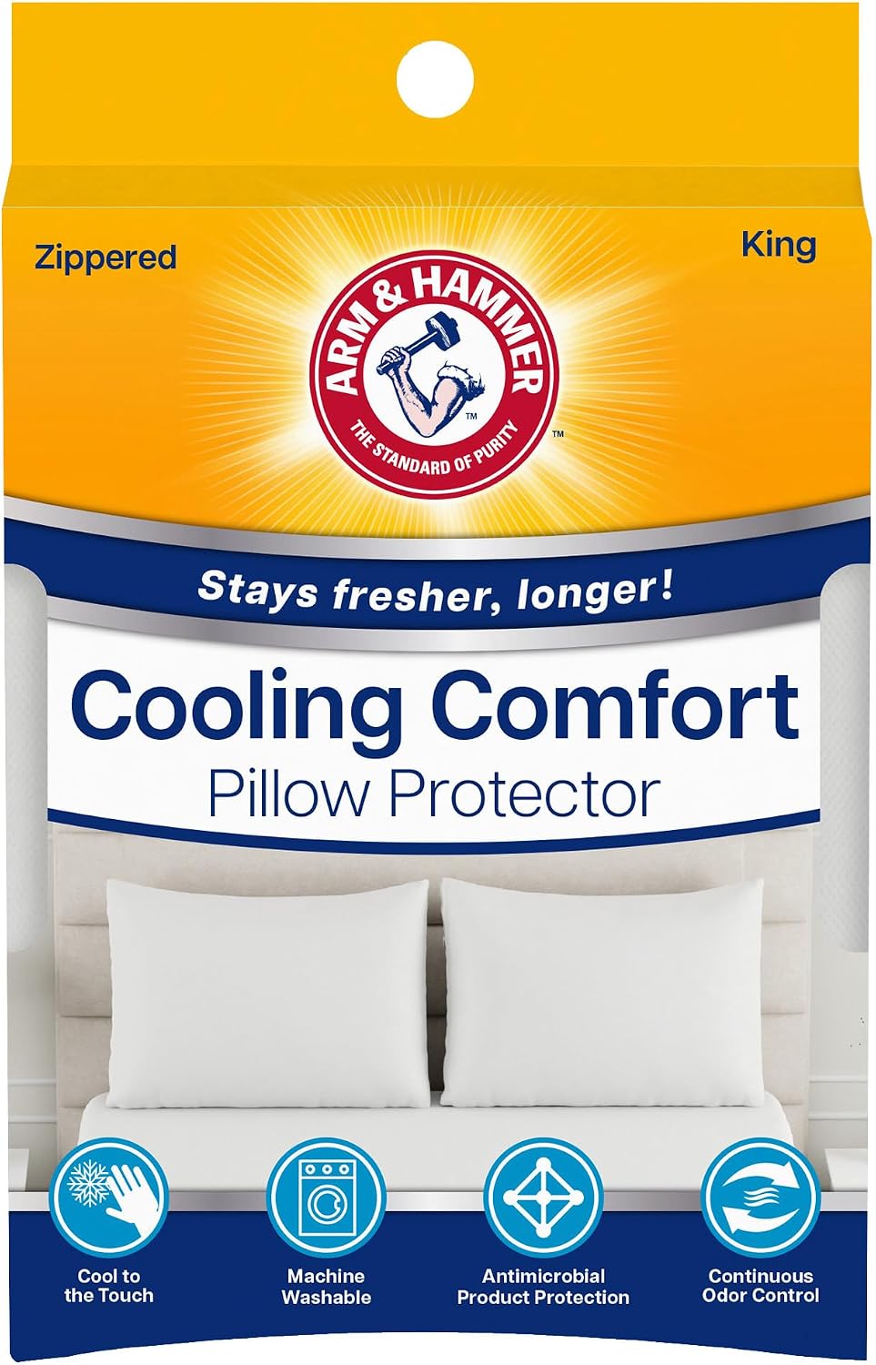 Armhammer Arm & Hammer Cooling Comfort Zippered Pillow Protector, 2-Pack, King White