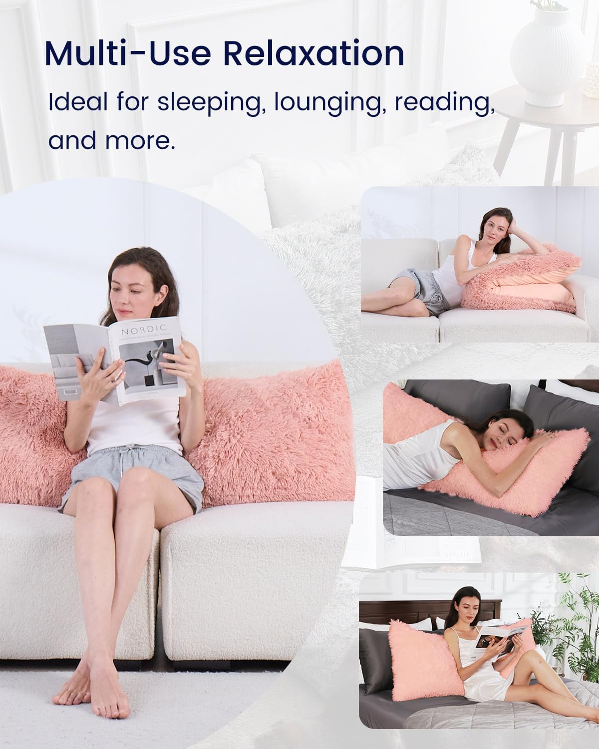 Zonli Fluffy Body Pillow, Full Body Pillows for Adults, Long Pillow for Sleeping with Removable Cover and Adjustable Filling for Side Sleep…
