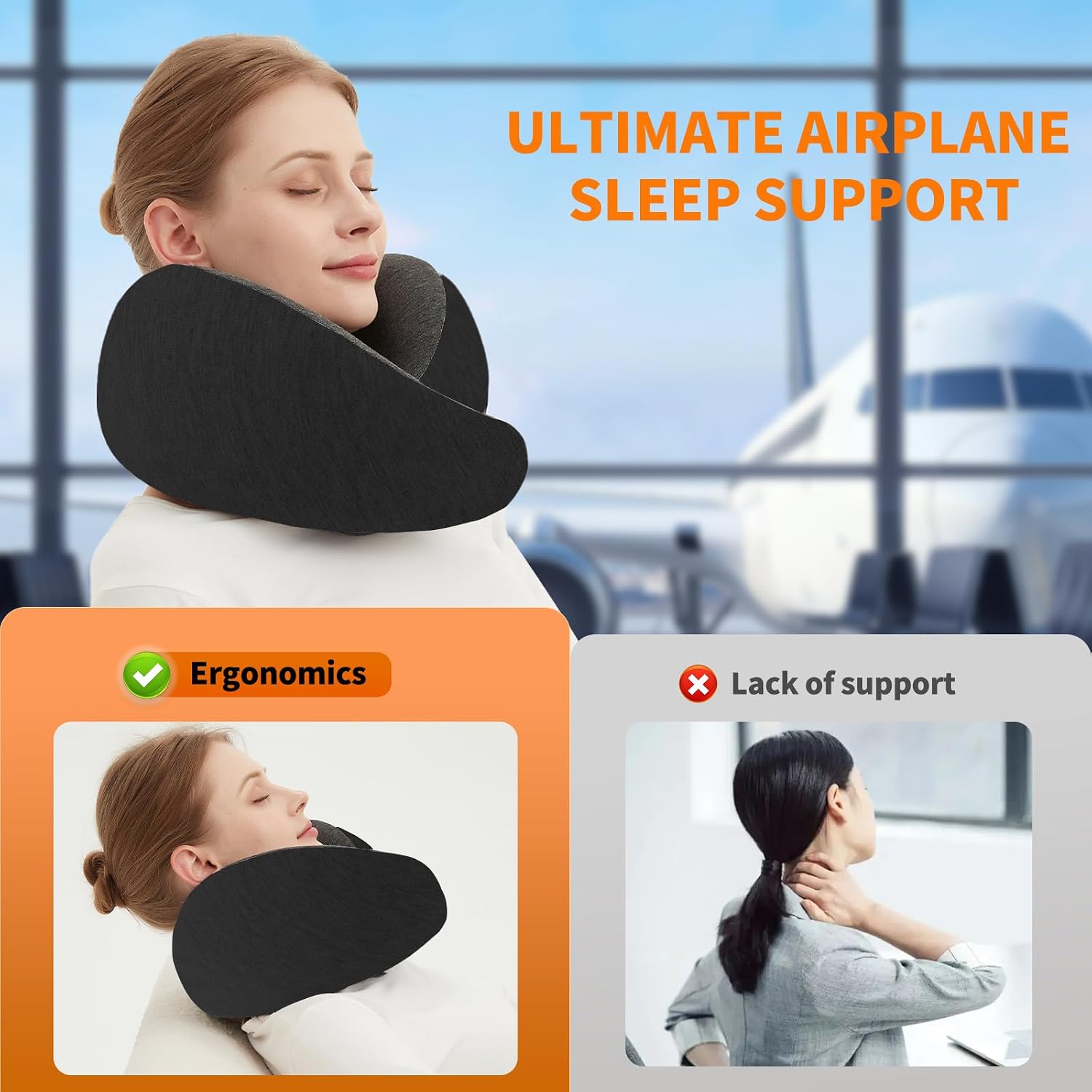 Travel Neck Pillow for Airplane – Memory Foam 360° Support Compact Design Ergonomic Flight Pillow for Sleeping & Neck Support Portable…