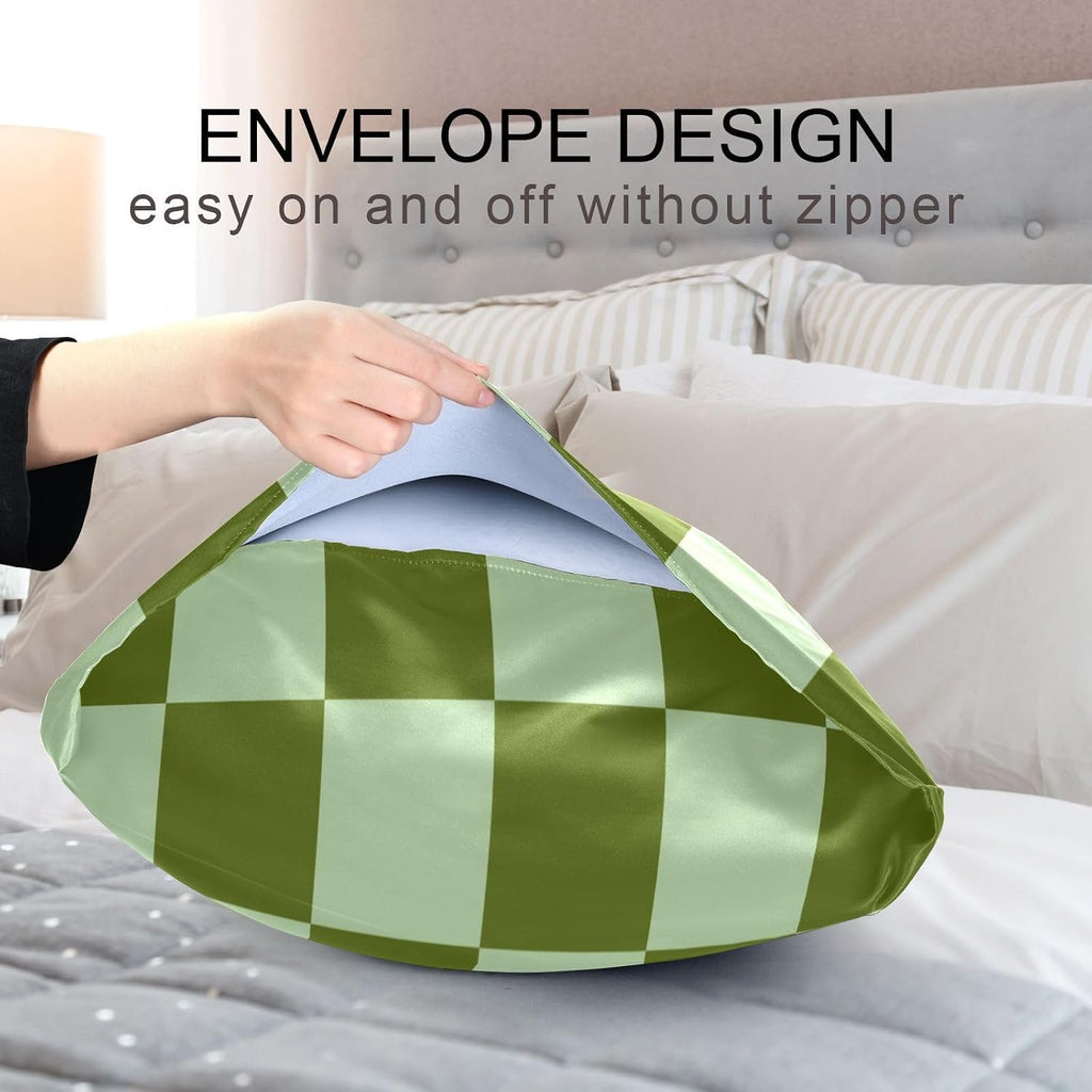 Checkerboard Green Plaid Print Pillow Covers Silk Pillowcase for Hair and Skin Breathable Soft Satin Pillowcase Queen Size Pillow Case…