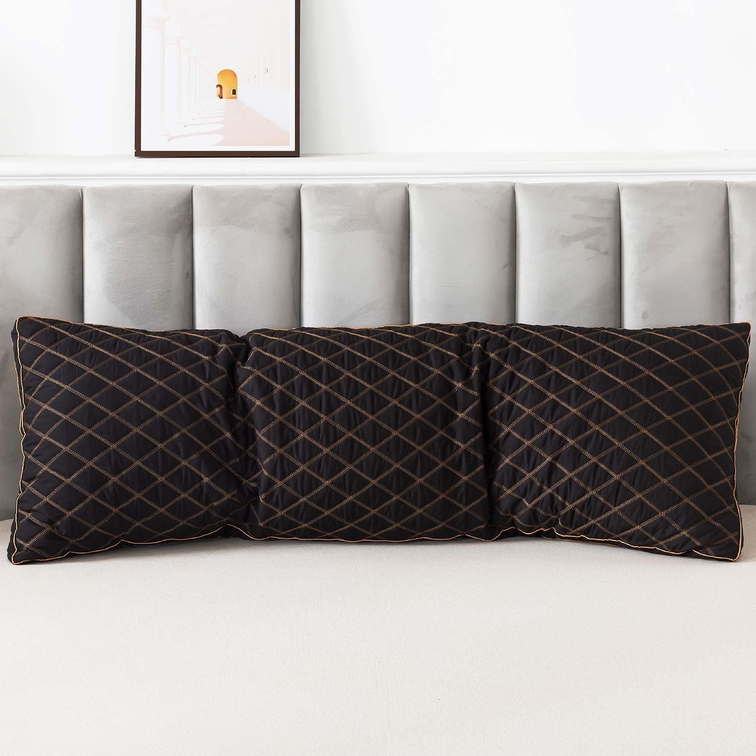 WhatsBedding Memory Foam Body Pillow for Adults, Long Pillow for Sleeping, Full Body Pillow for Bed - Black Quilted