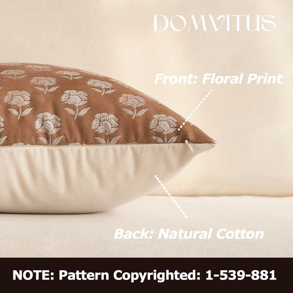 Domvitus Floral Pillow Covers 20x20 Throw Pillow Covers Decorative Block Floral Print Vintage Pillow Cover for Living Room Couch Bed, Brown…