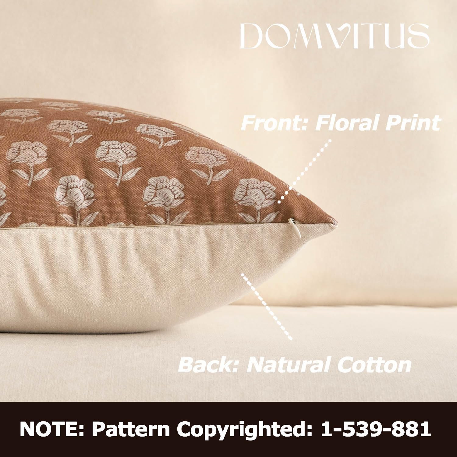 Domvitus Floral Pillow Covers 20x20 Throw Pillow Covers Decorative Block Floral Print Vintage Pillow Cover for Living Room Couch Bed, Brown…