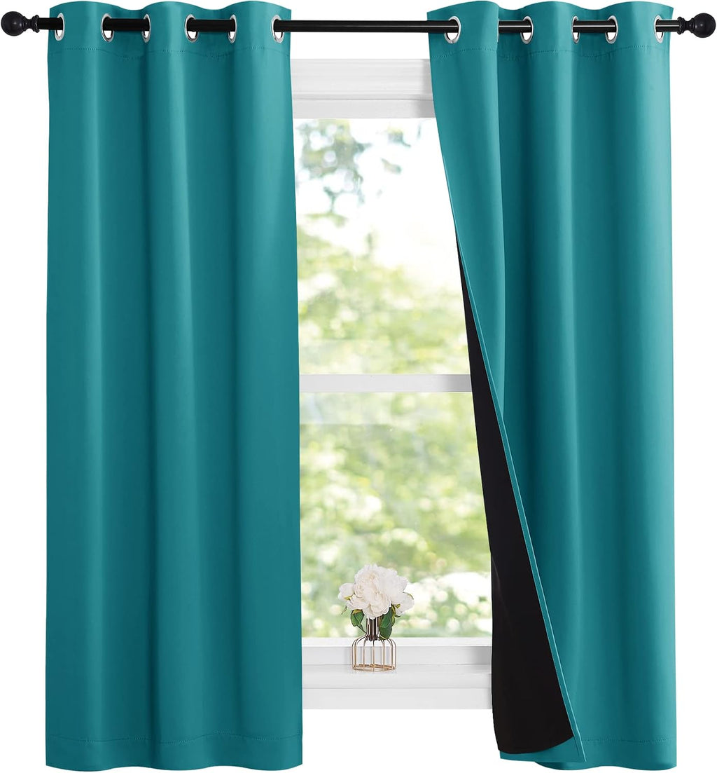 Nicetown Peacock Teal 100% Blackout Lined Curtains, 2 Thick Layers Narrow Wide Window Treatment Panels Thermal Insulated Drapes for Kitchen…