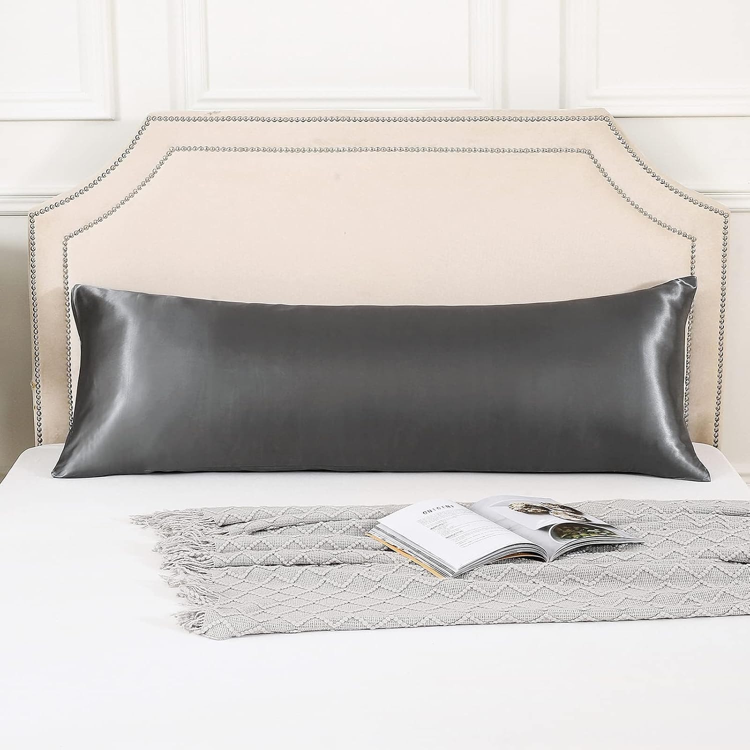Huxmeyson Body Pillow with Satin Pillowcase, Body Pillow for Adults, Removable Cover, Grey (20"x54") Grey