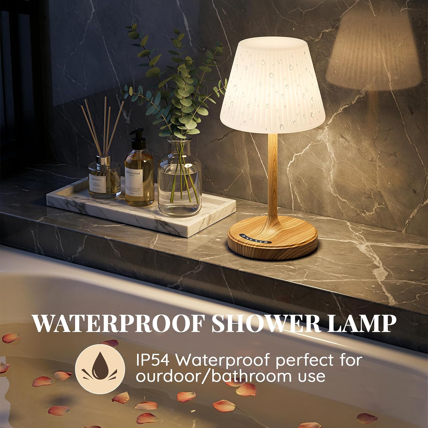 Audles Shower Lamp Waterproof Bathroom Lamp for Inside Shower Bathtub, Rechargeable Cordless Table Lamp with 4000mah Battery, Touch Dimmabl…