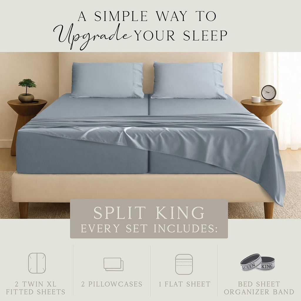 KARISSA MAE Pure Viscose from Bamboo Split King Size Sheet Set | 100% FSC Certified | Luxuriously Soft | Cooling | 18" Deep Pocket…