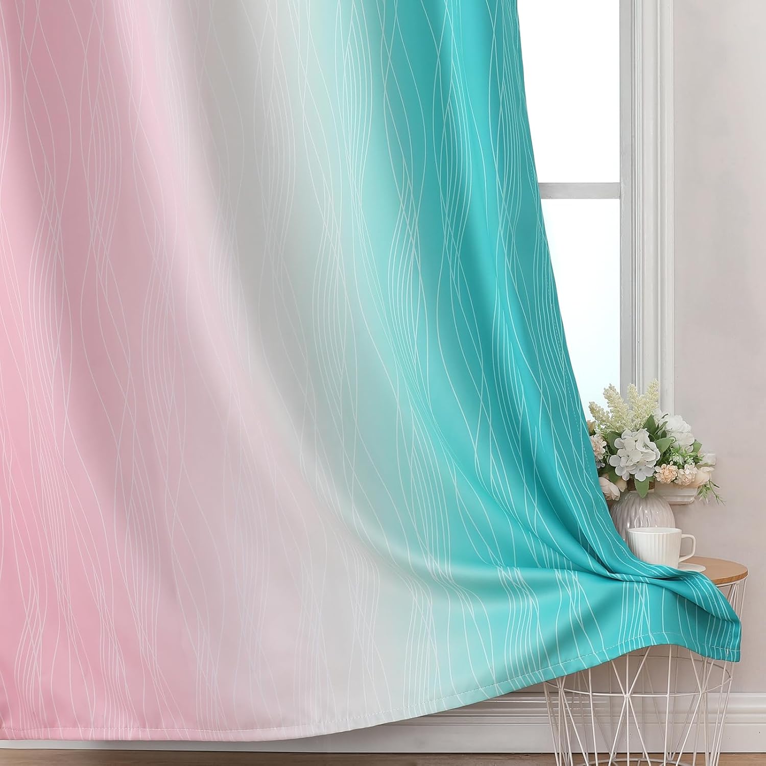 Estelartextiler Estelar Textiler Pink and Teal Blackout Curtains for Living Room, Full Room Darkening Grommet Ombre Curtains for Bedroom, T…