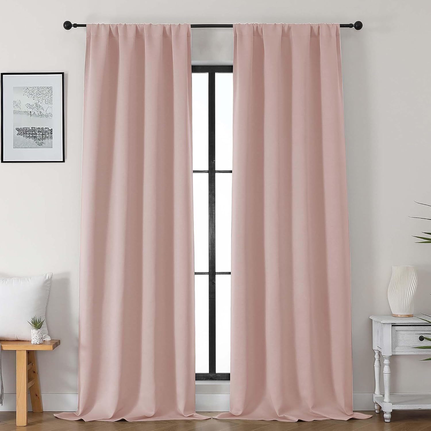 Gwine Valentine's Day Blush Pink Blackout Curtains 96 Inch Length, Room Darkening Energy Saving Black Out Curtains for Living Room…