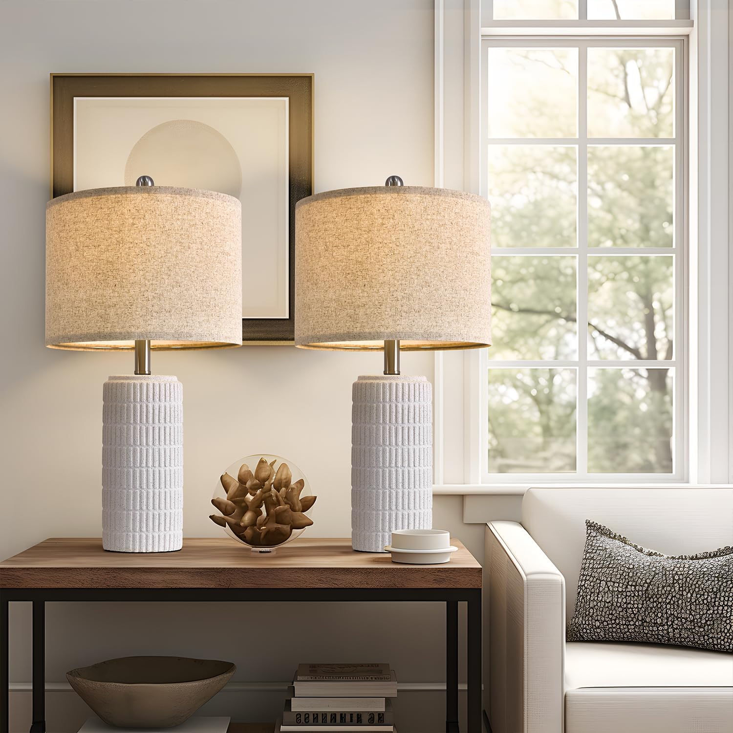 PoKat 23" Table Lamp, Farmhouse Bedside Lamps for Bedroom Set of 2, Ceramic End Table Lamps for Living Room, Traditional Nightstand Desk…