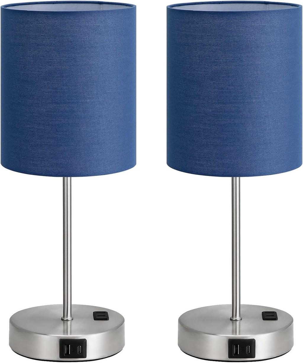 Fenmzeelighting Blue Touch Lamps for Nightstand Set of 2 - Bedside Table Lamp for Bedroom with Dual USB Ports & AC Outlet, 3-Way Dimmable L…