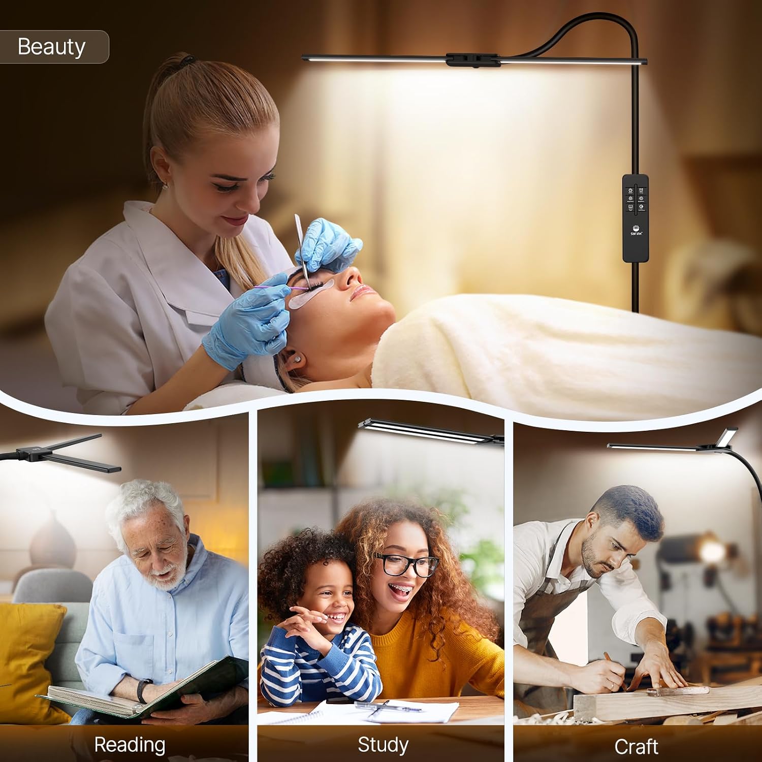Syrinx LED Floor Lamp, 18W 2000LM Bright Reading Floor Lamp for Office, Gesture & Remote Control, Dual Head Goose-Neck Standing Lamp…