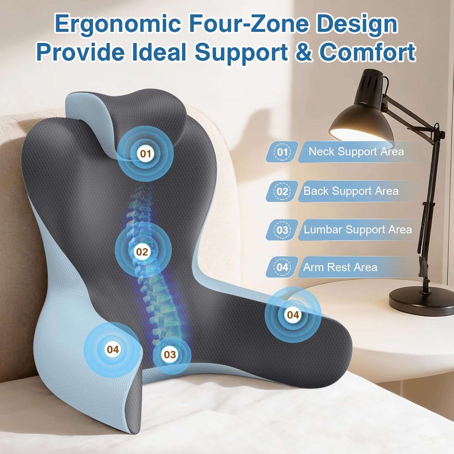 Hamyodo Reading Pillow for Sitting in Bed,22" H Back Support Pillow for Sitting up, Back Rest & Lumbar Support Pillows with Arms, Bed Rest C…