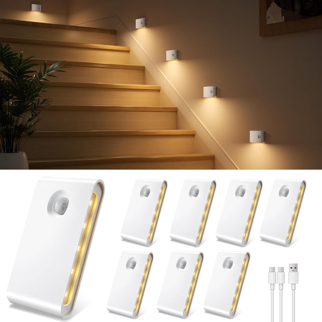 EZVALO Motion Sensor Stair Lights Indoor, Rechargeable Night Lights with Magnetic & Dimmable, Auto On/Off 3000K Soft White, Stick-On for…