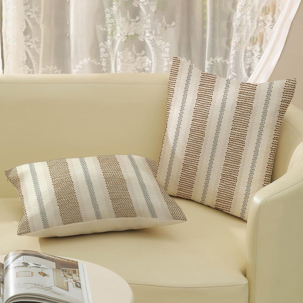 Brown Grey Gray Outdoor Pillow Covers 18x18 Set of 2 Boho Polka Dot Striped Throw Pillows Abstract Modern Geometry Decorative Pillow…