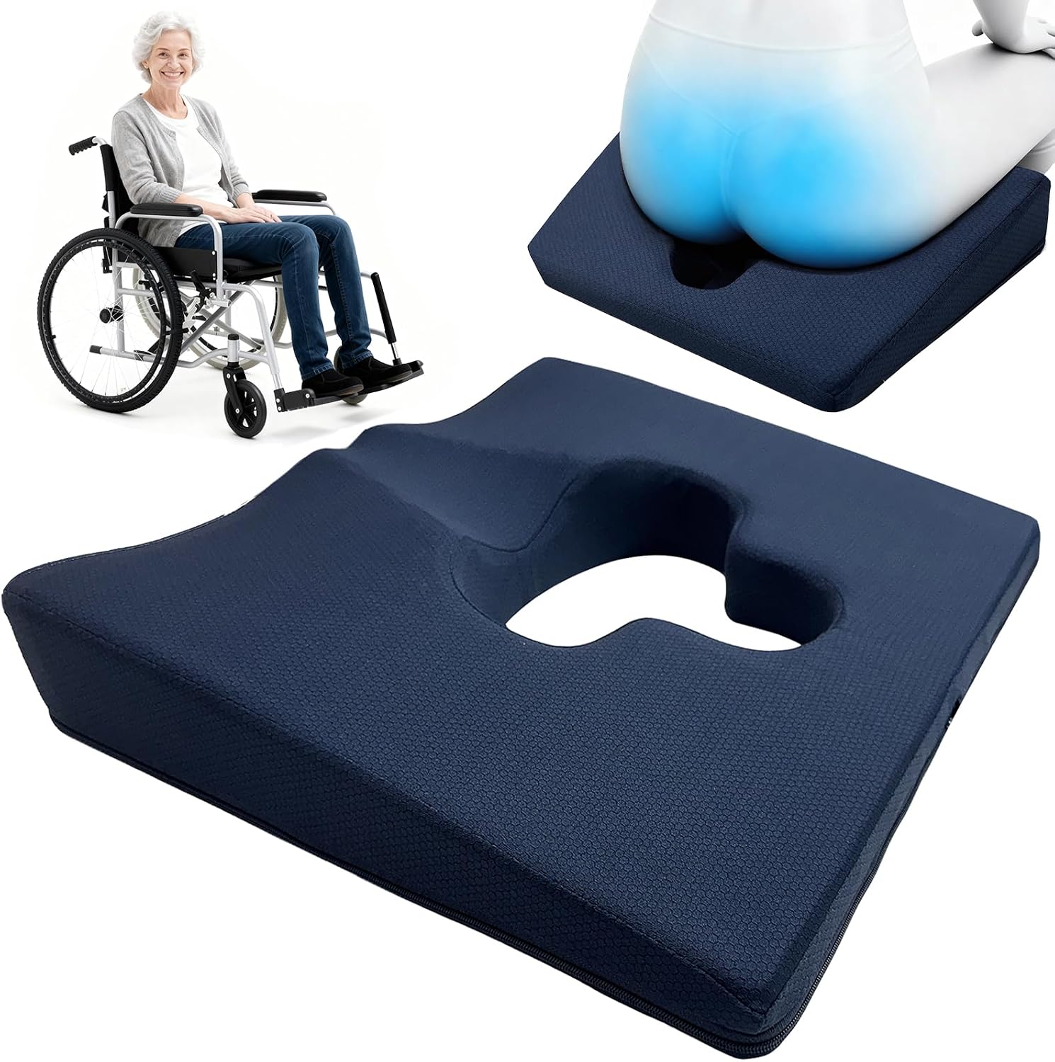 Rivquvi Gel Wheelchair Seat Cushion, Bed Sore Cushions for Butt, hemorrhoid pillow for Chair, Pressure Sore cushion, Memory Foam Butt Pi…