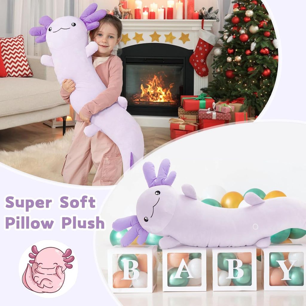 MaoGoLan Giant Axolotl Plush Toy Stuffed Animal, Huge Axolotl Body Pillow for Kids Girl Boy, Long Purple Salamander Plush Glow in The…