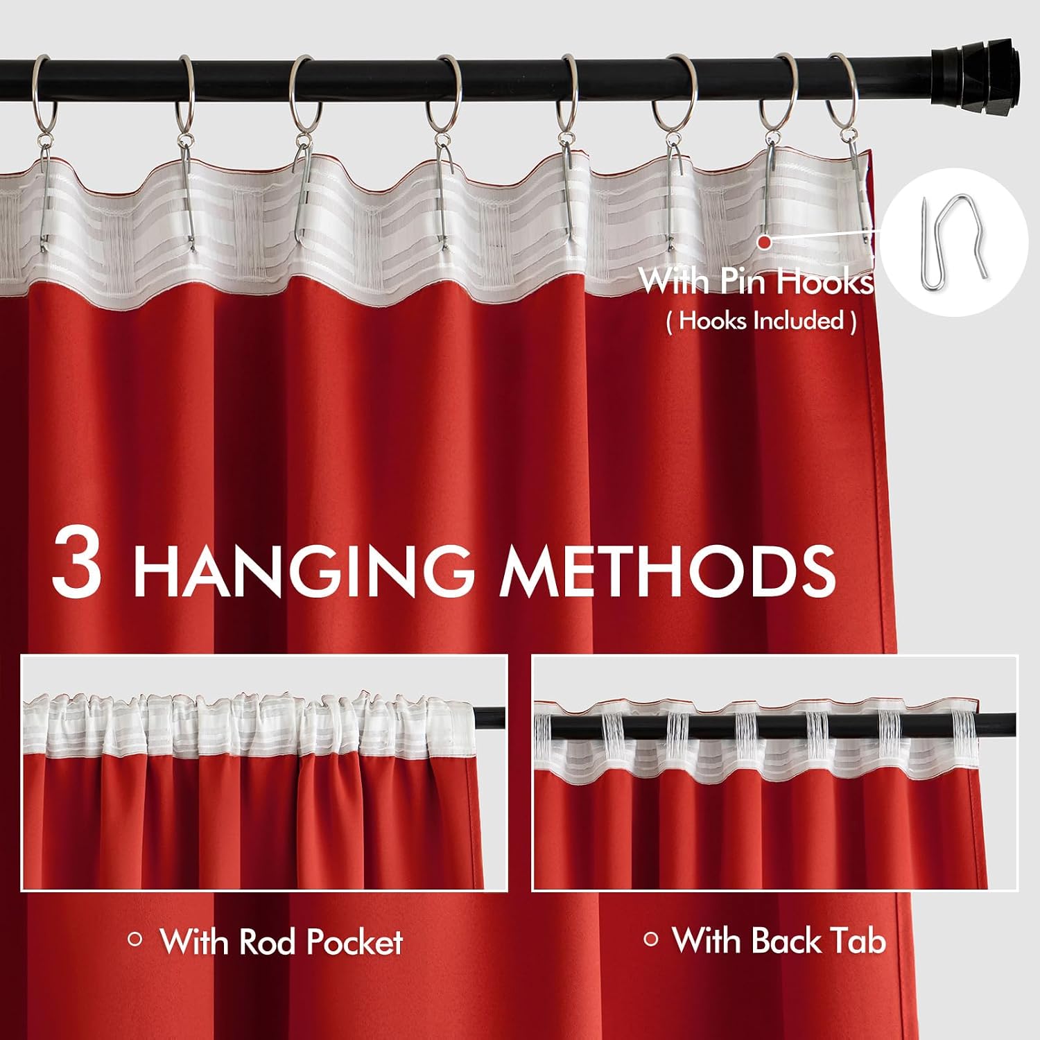 Miulee Christmas Red Back Tab Blackout Curtain 96 Inch Long 2 Panels Set for Living Room Bedroom, Rod Pocket/Pinch Pleat Thermal Insulated…