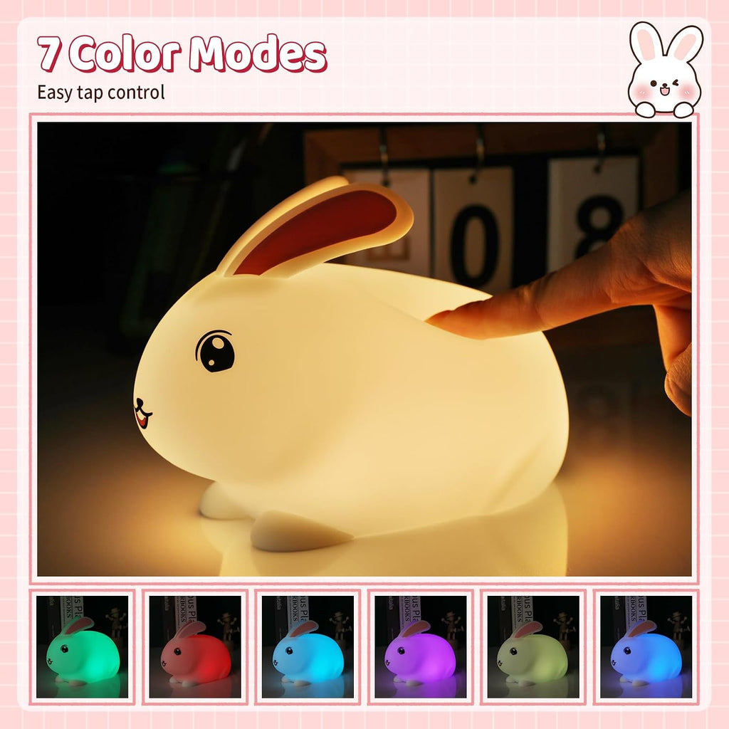 Saluoke Baby Night Light 7-Color: Soft Silicone Nursery Light for Kids Room Decor with Portable Rechargeable Cute NightLamp Animal Lights -…