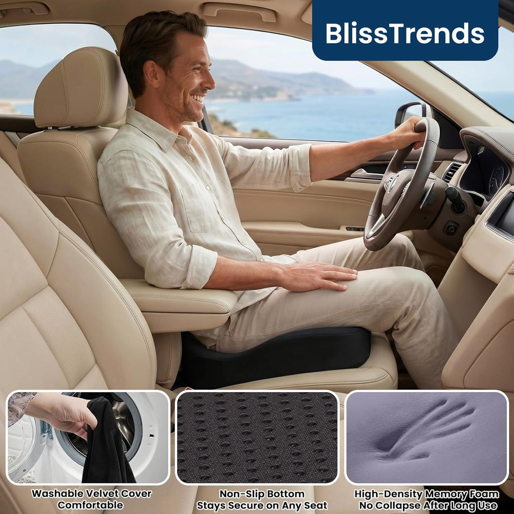 BlissTrends Seat Cushion with Velvet Cover, Thick Memory Foam Cushions for Office Chair, Car Seat, Airplane, Relieving Pressure Tailbone…