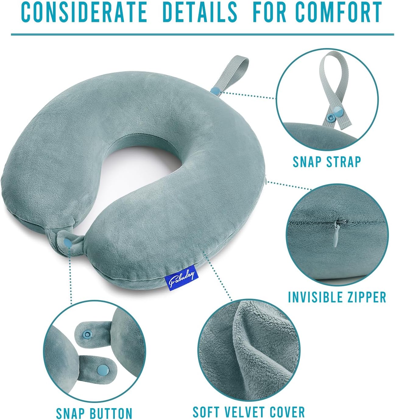 Fabuday Travel Pillow Memory Foam for Airplanes - Neck Pillow for Traveling, Car, Home, Flight Pillow for Sleeping with Attachable Snap Str…