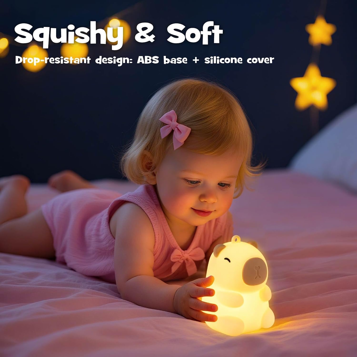 Squishy Christmas Capybara Night Light with RGB Modes Dimmable Nursery Breastfeeding Nightlight Hangable Cute Novelty Animal Lamp…