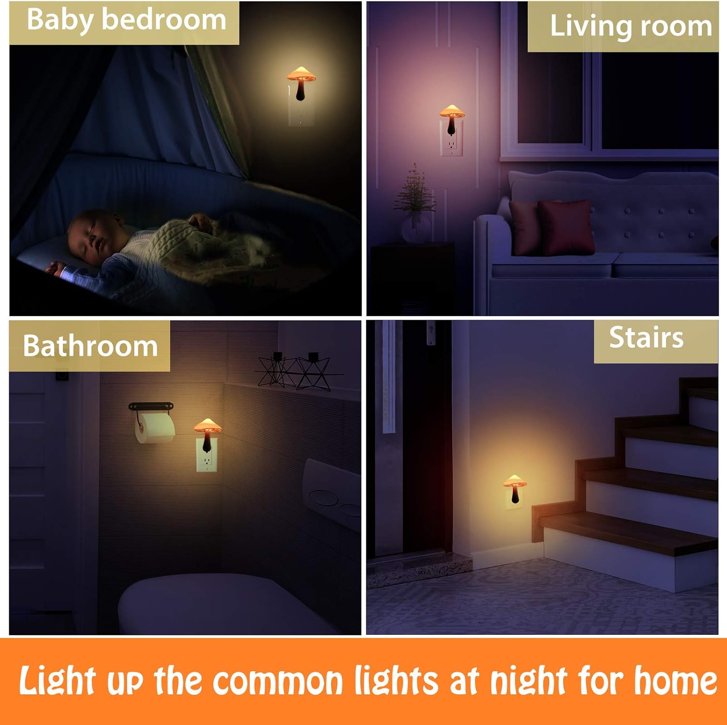 Honoson 4 Pieces Mushroom Night Light LED Night Light Plug in Lamp 7 Color Magic Mini Pretty Mushroom Shaped Lamp Adults(Yellow Light…