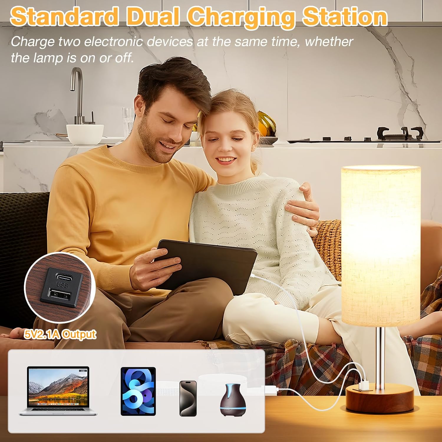 Dicoool Touch Bedside Table Lamp with USB - 3 Way Dimmable Redwood Lamps for Bedroom Nightstand, Desk Lamp with Charging Station for…