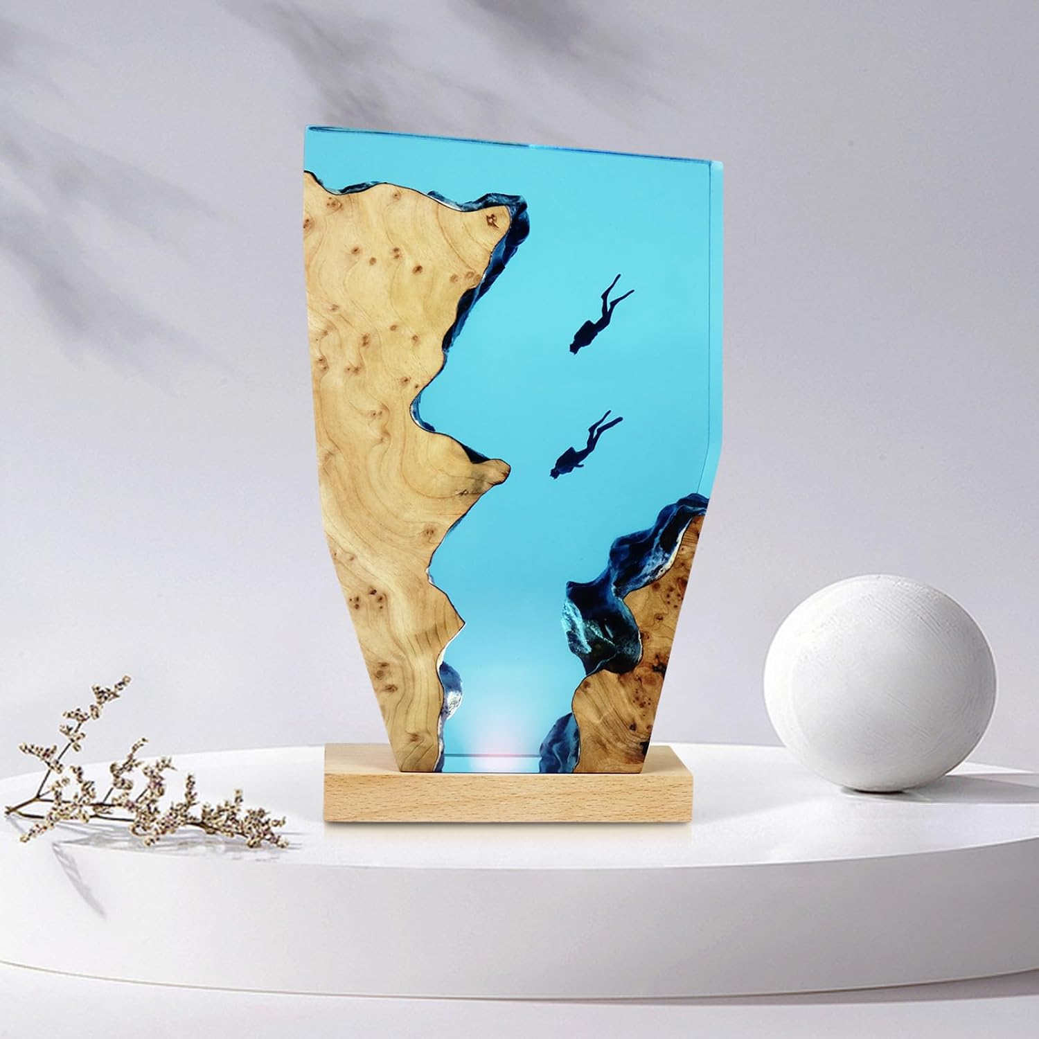 Epoxy Resin Lamp, Ocean Night Light, Artistry Home Decor Bedside Nightlight, Unique Resin Lighting, Nightstand Decorations for Bedroom…