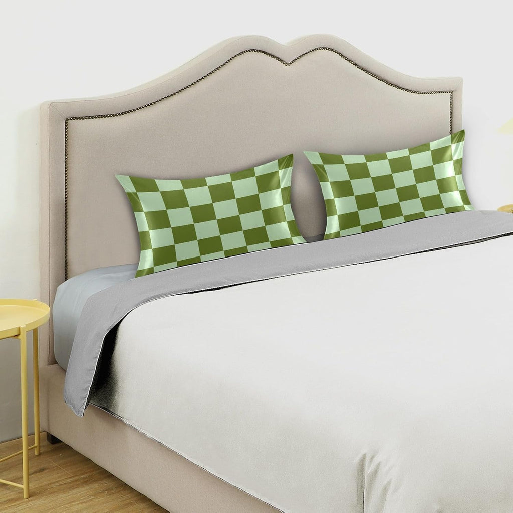 Checkerboard Green Plaid Print Pillow Covers Silk Pillowcase for Hair and Skin Breathable Soft Satin Pillowcase Queen Size Pillow Case…