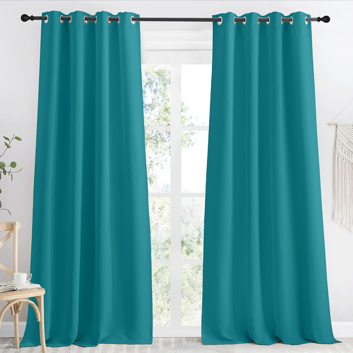 NICETOWN Peacock Teal Blackout Curtains 96inch Length, 1 Panel, W55 x L96, Chic Thermal Insulated Grommet Room Darkening Window Drapes…