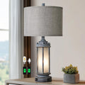 Aieampdo Rustic Table Lamp for Bedroom Living Room with 2 USB Ports, Farmhouse Vintage Nightstand Lamp 25'' with Light Green Glass Nightlig…