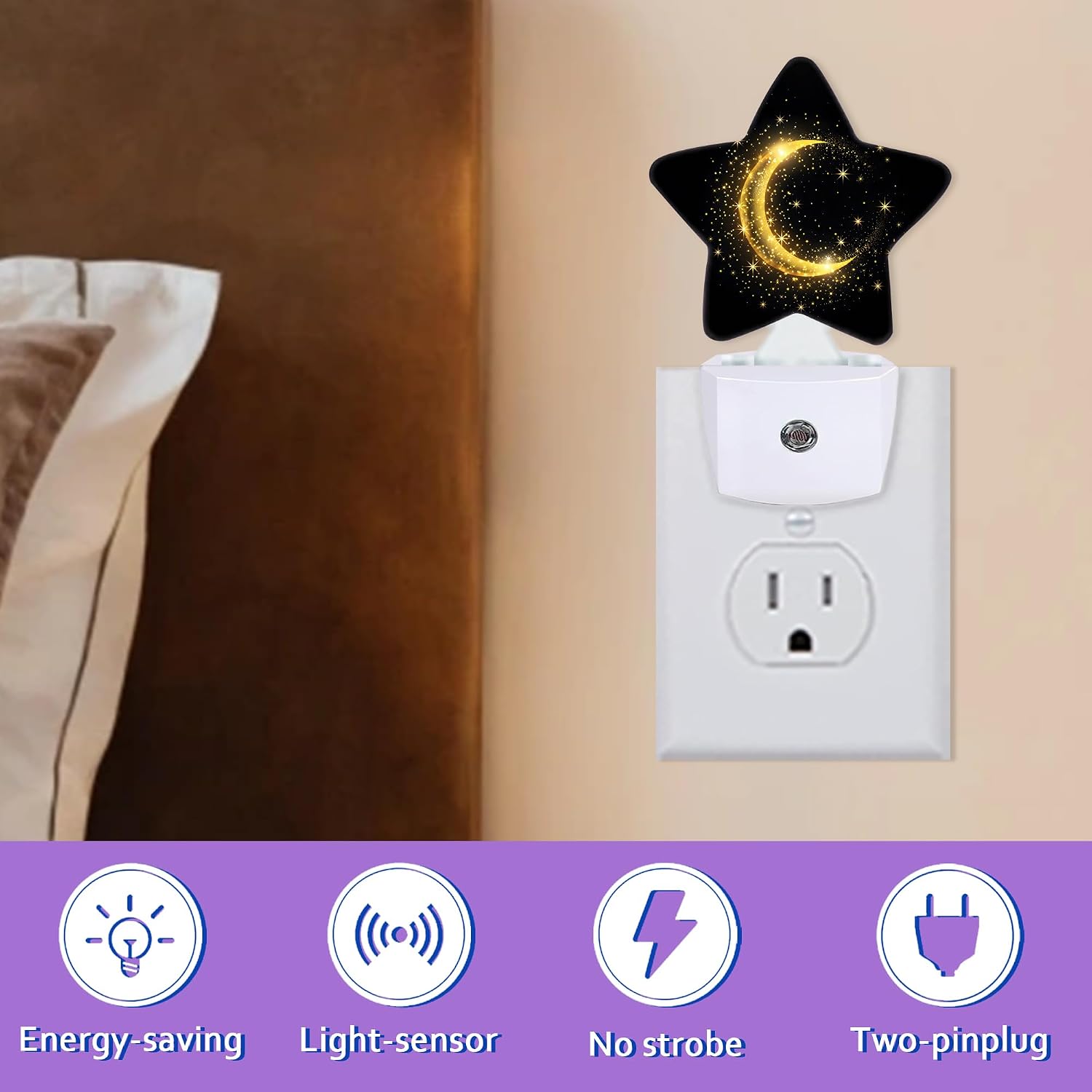 Gold Moon Night Light for Kids, Black Glitter Night Lights Plug Into Wall, Lightweight Dusk to Dawn Light Sensor Warm Nightlights for…