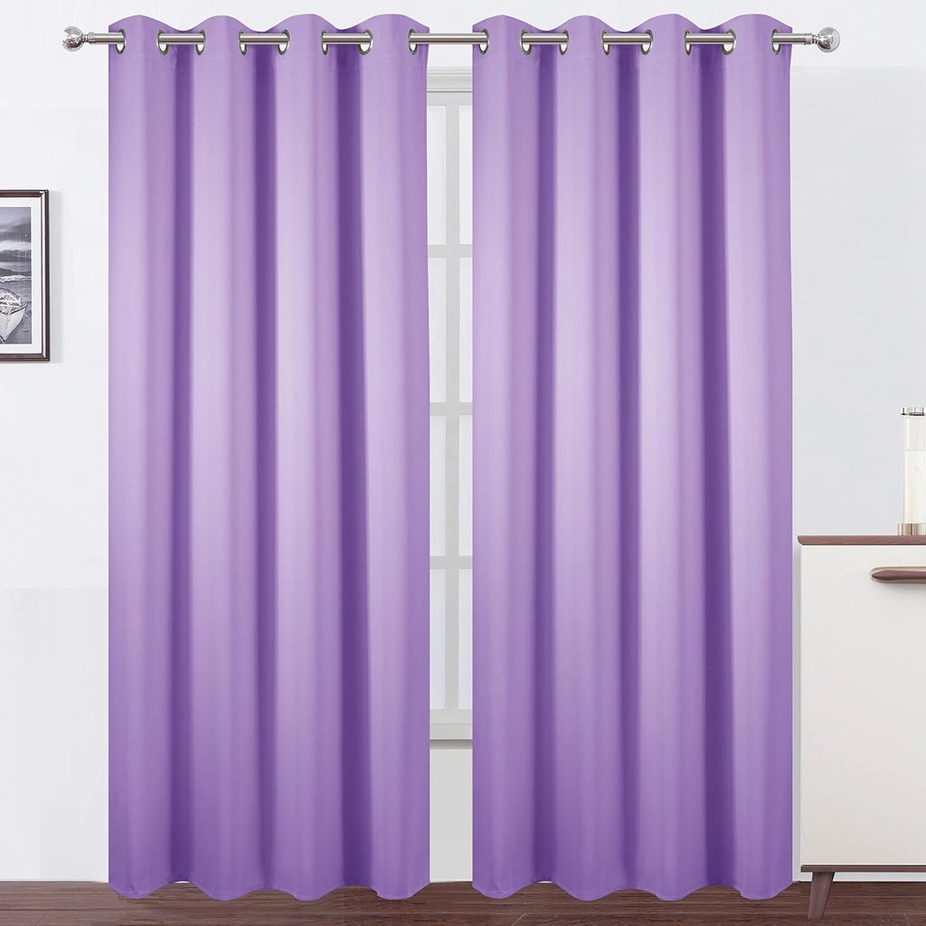 Lemomo Blackout Curtains 52 x 95 inch/Lavender Curtains Set of 2 Panels/Thermal Insulated Room Darkening Bedroom Curtains 95 inch silver