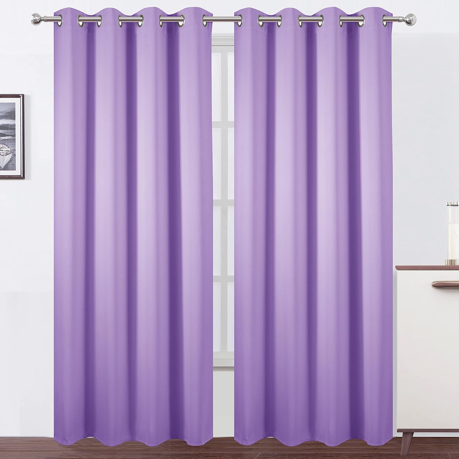 Lemomo Blackout Curtains 52 x 95 inch/Lavender Curtains Set of 2 Panels/Thermal Insulated Room Darkening Bedroom Curtains 95 inch silver
