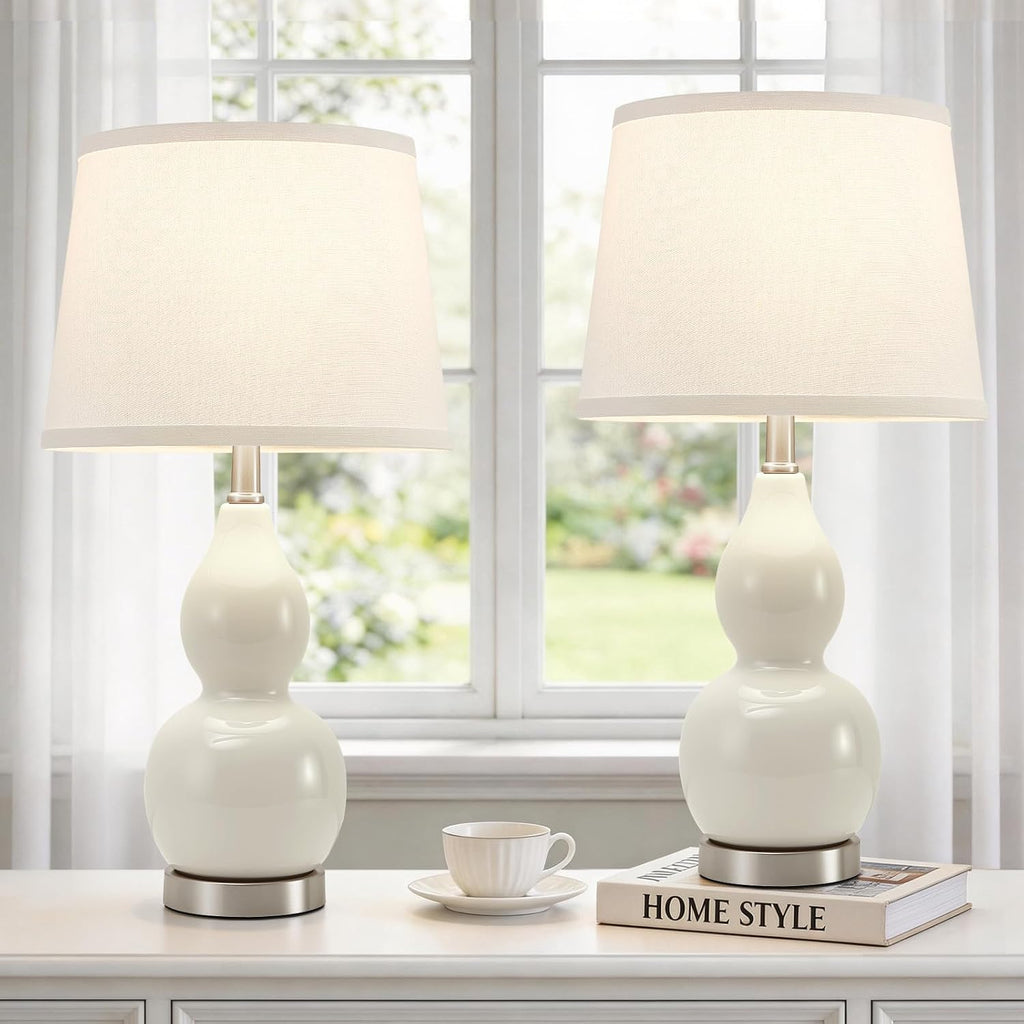 WelcomeGyroVu GyroVu 22" Table Lamp Set of 2, Color Temperature Adjustable Double Gourd Ceramic Lamps Classic Nightstand Table Lamps for Be…