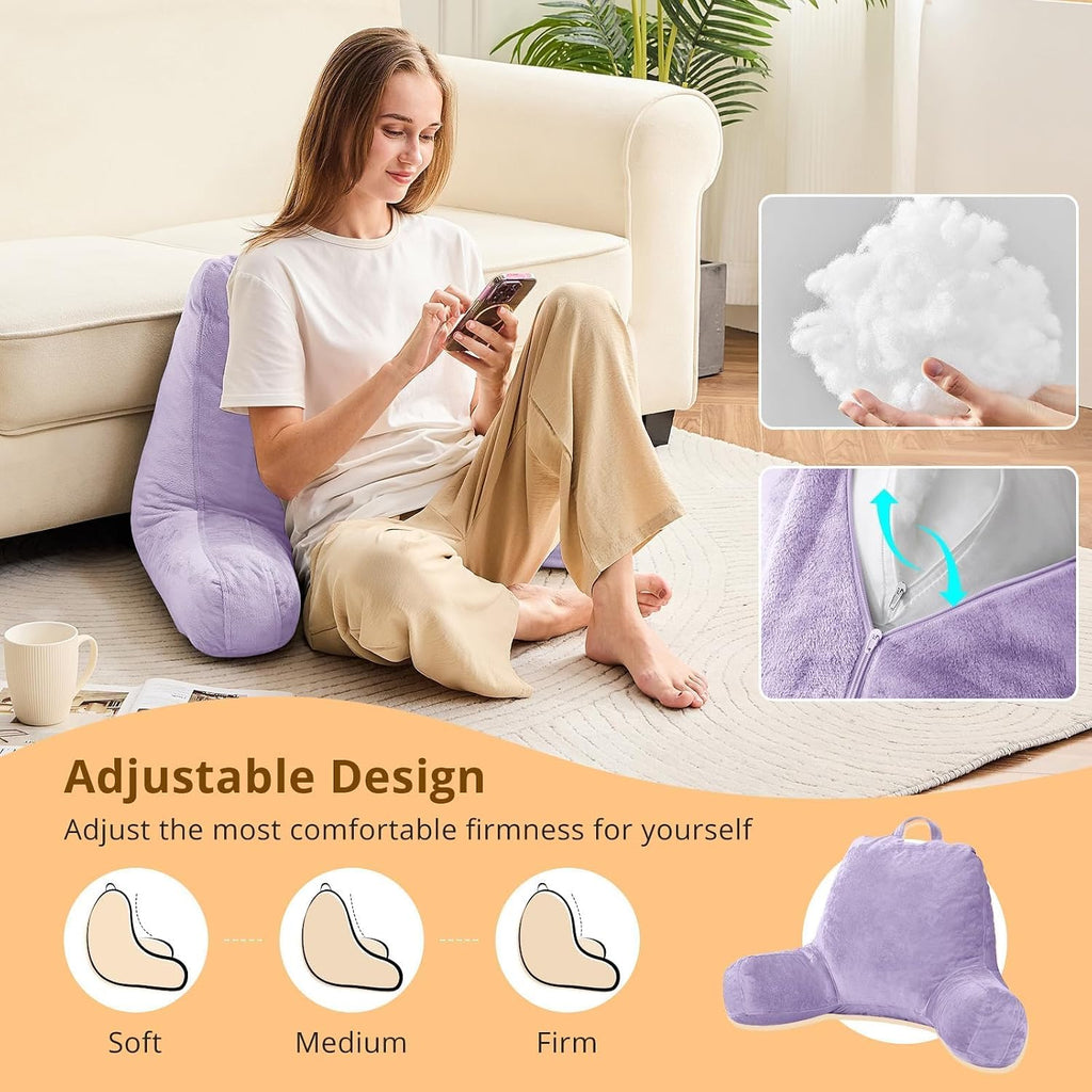 Sasttie Reading Pillow, Velvet Back Pillow for Bed Sitting Up, Adult Back-Rest Support Cushion with Arms for Sit Up on Couch, Sofa, and…