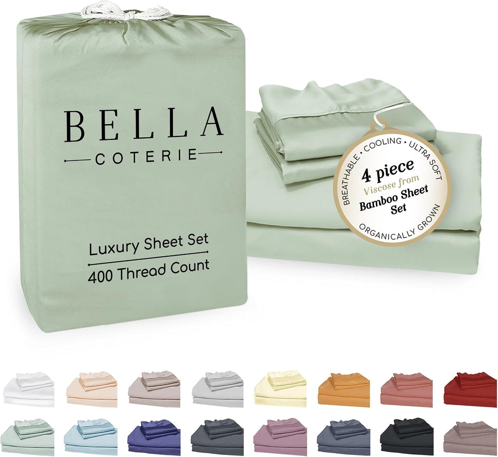 Bella Coterie Luxury Bamboo Viscose Cal King Size Sheet Set | 100% Organically Grown | Ultra Soft | Cooling for Hot Sleepers | 18" Deep…