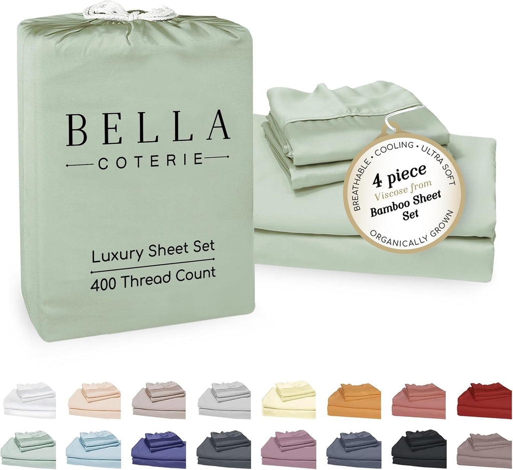 Bella Coterie Luxury Bamboo Viscose King Size Sheet Set | 100% Organically Grown | Ultra Soft | Cooling for Hot Sleepers | 18" Deep…