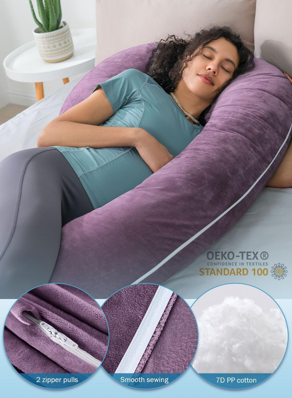 INSEN Pregnancy Pillow, Maternity Body Pillow with Velvet Cover, C Shaped Body Pillow for Sleeping, Purple