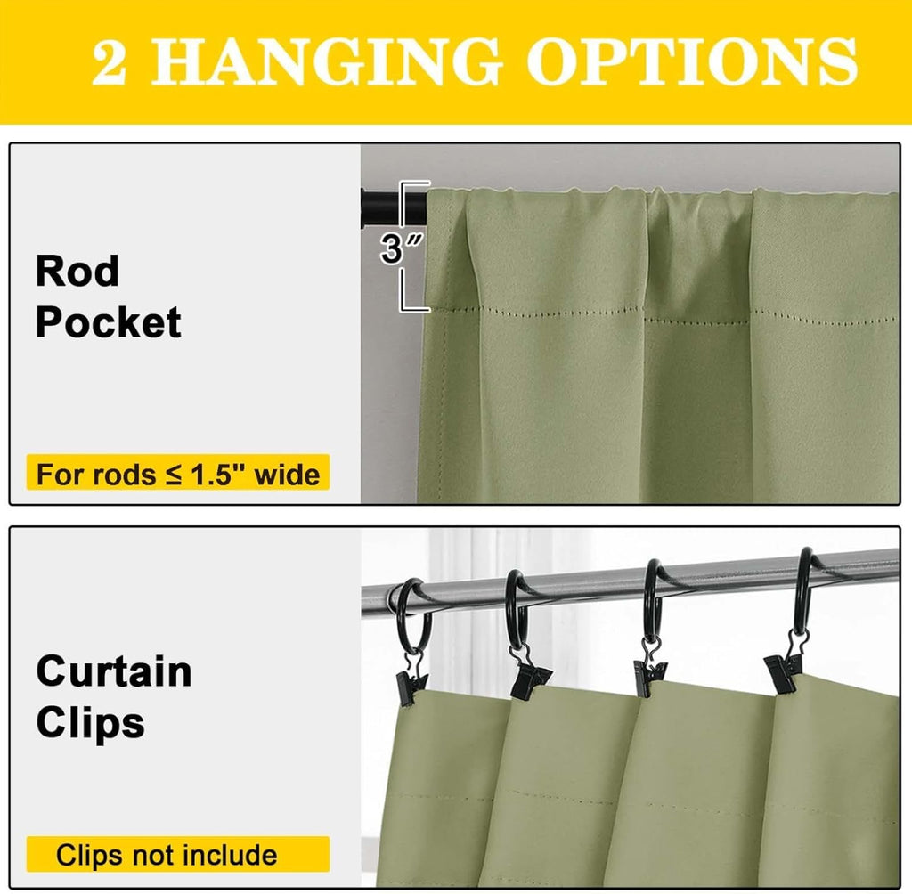 WelvetBLK Sage Green Room Darkening Curtains for Bedroom Living Room 45 Inch Length 2 Panels Set, Soft Solid Thermal Insulated Rod Pocket S…